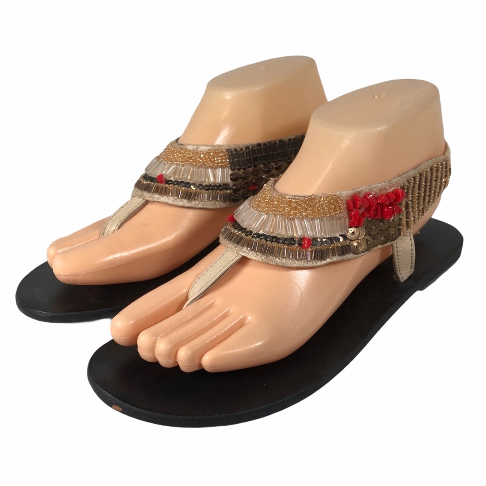 Chocolat Blu 7.5 Shoes Beaded Boho Thong Sandals Slip On Summer Beach Flip Flops - Picture 2 of 11